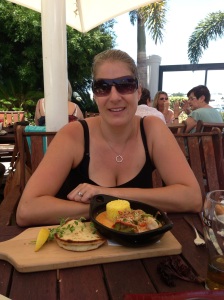 Check out my yummy lunch - prawn thai red curry, excuse the side of super hot cleavage. 
