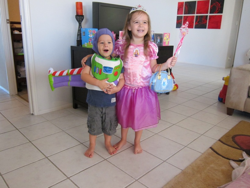 The morning of her 4th birthday with her little Buzz brother